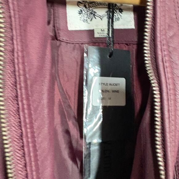 NEW! Made by Johnny Vegan Leather Jacket Mock Neck Moto Biker Wine Purple - M - Picture 6 of 8